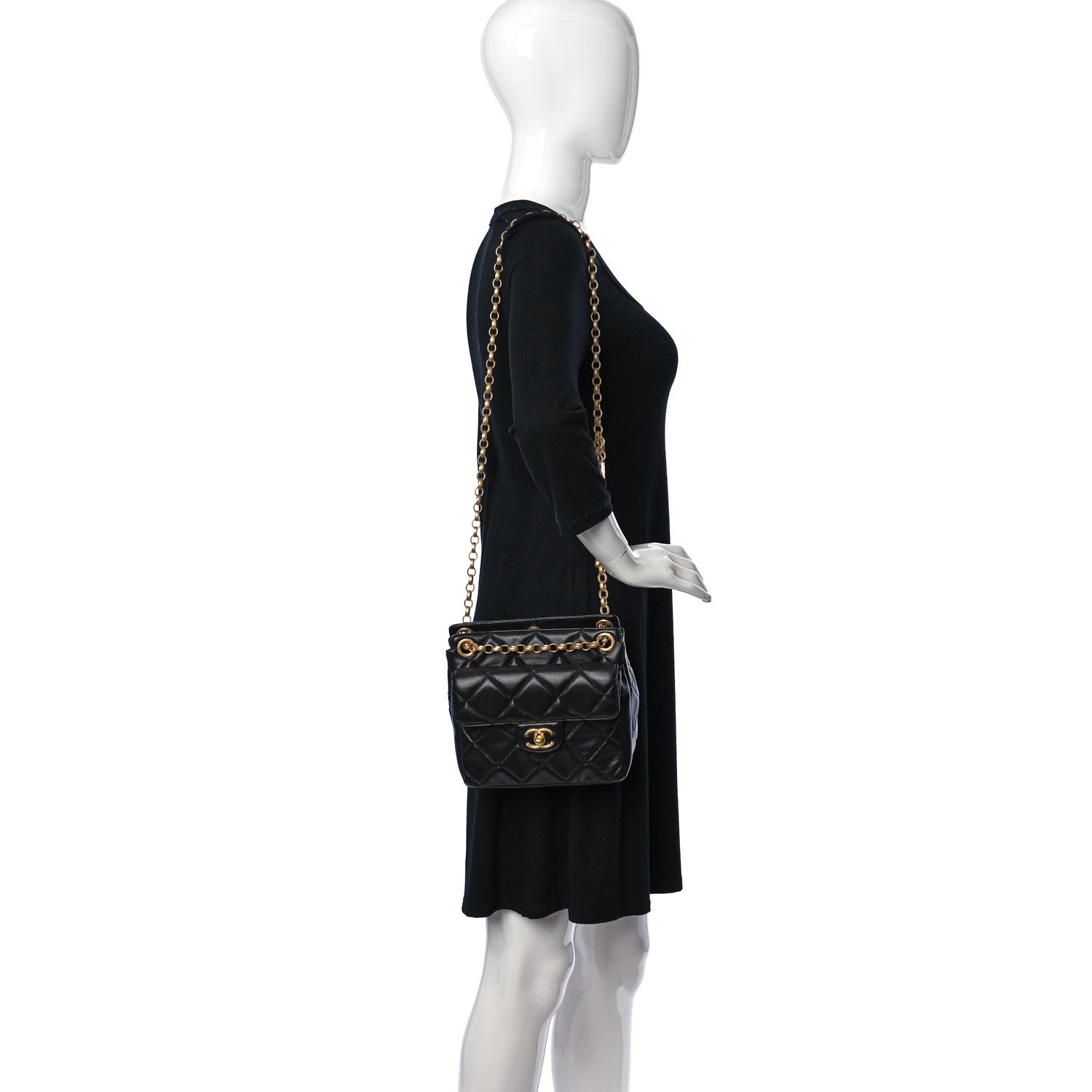 Chanel Lambskin Quilted Small Drawstring Shopping Bag With Flap Black 2 of 12