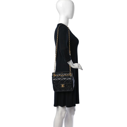 Chanel Lambskin Quilted Small Drawstring Shopping Bag With Flap Black 2 of 12