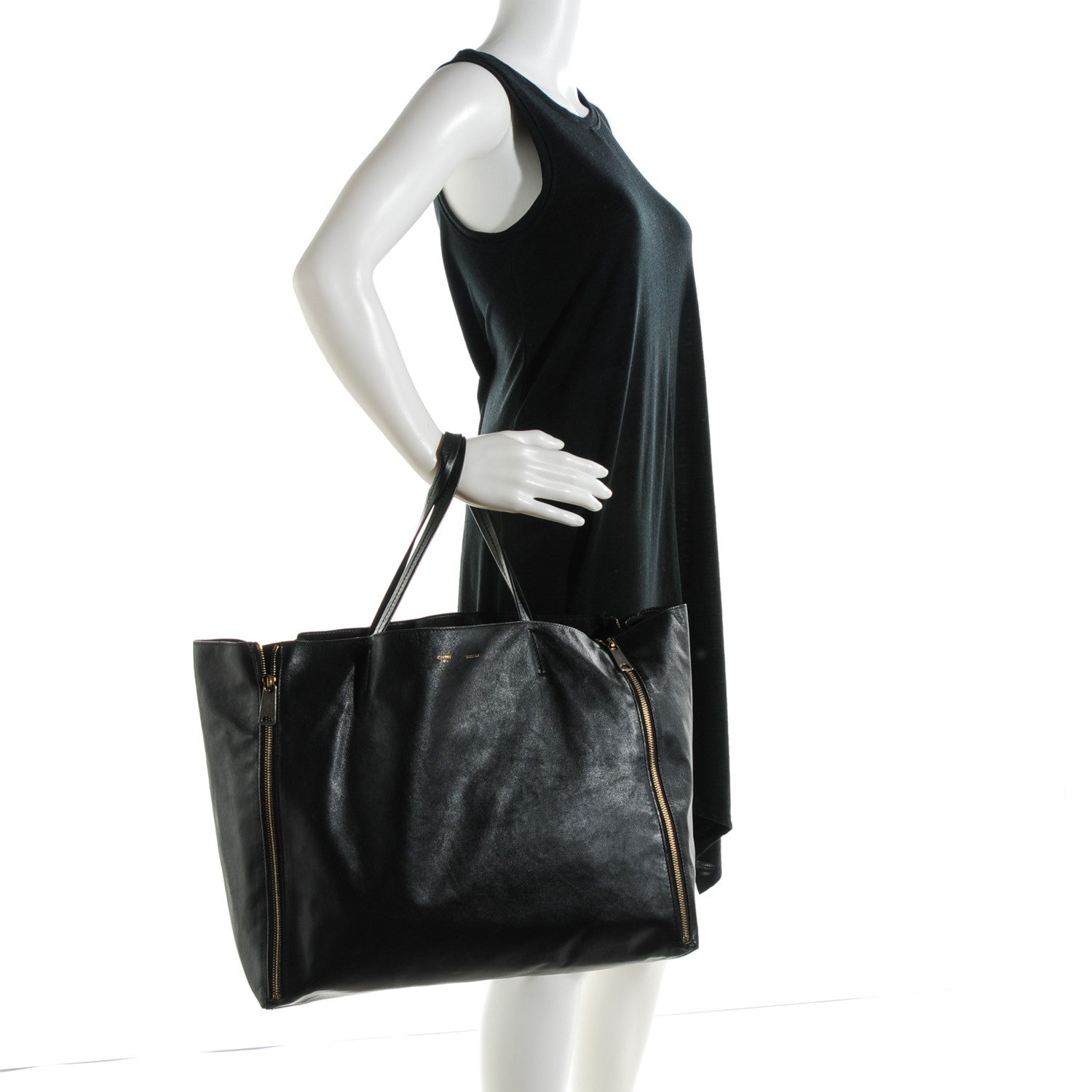 Celine Lambskin Horizontal Zipper Gusset Cabas Black 2 of 7