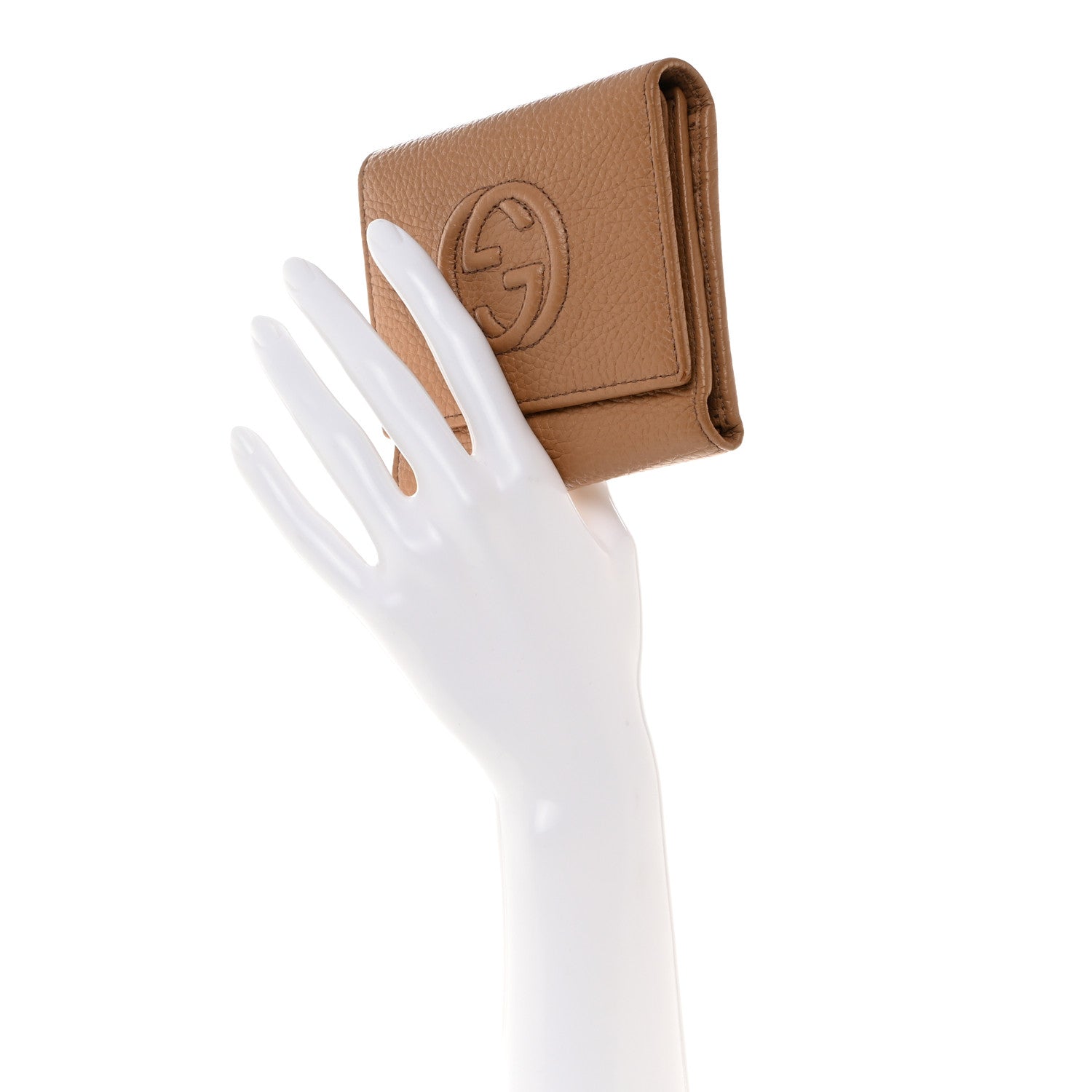 Gucci Pebbled Calfskin Soho Compact Flap Wallet Camelia 2 of 9