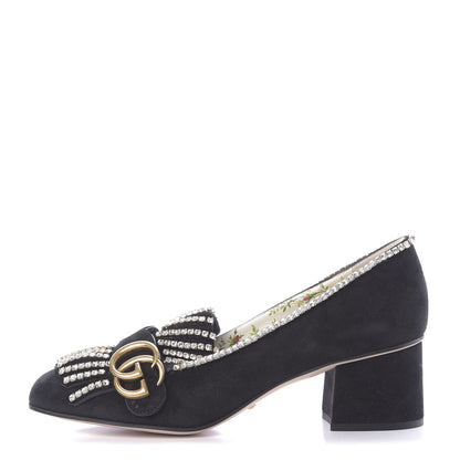 Gucci Kid Scamosciato Crystal GG Marmont Fringe 50mm Loafer Pumps 37.5 Black 1 of 12