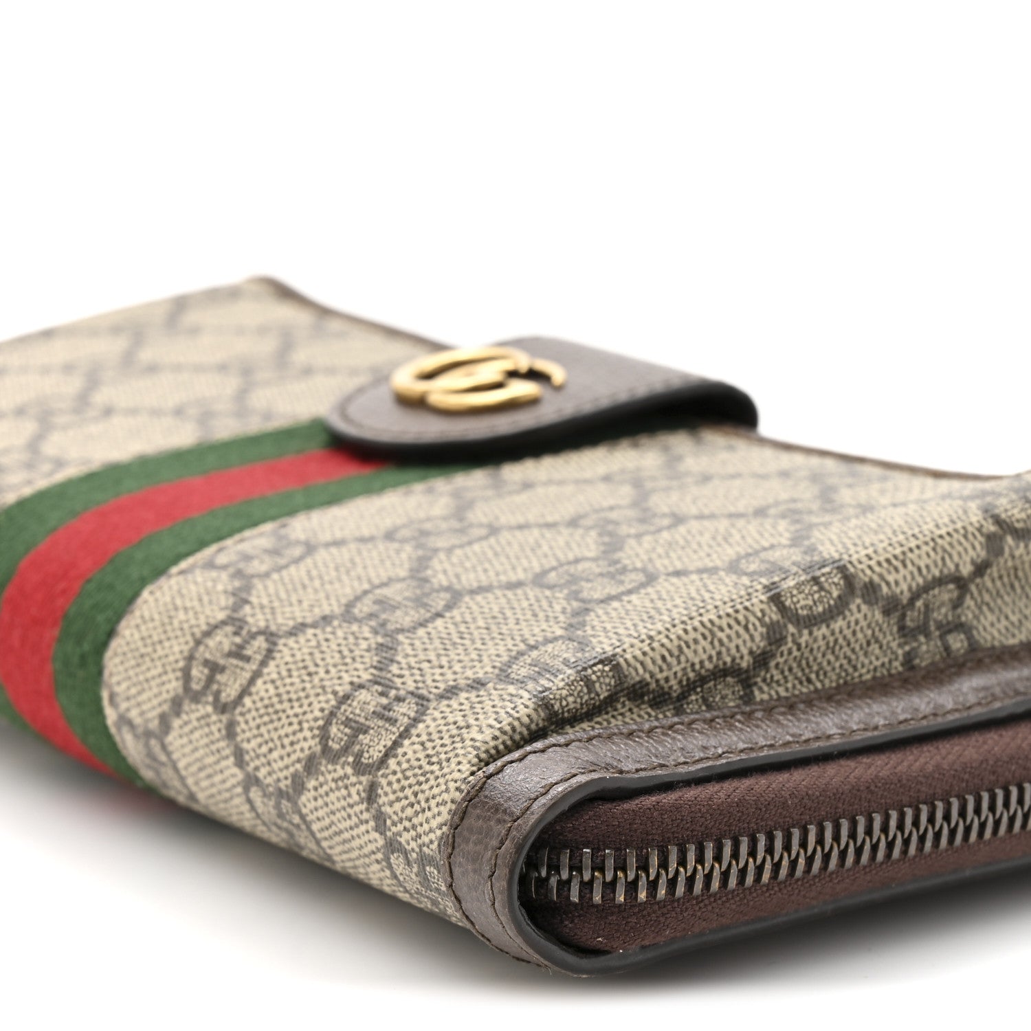 Gucci GG Supreme Monogram Web Ophidia Zip Around Phone Holder Wristlet Wallet Brown 10 of 11
