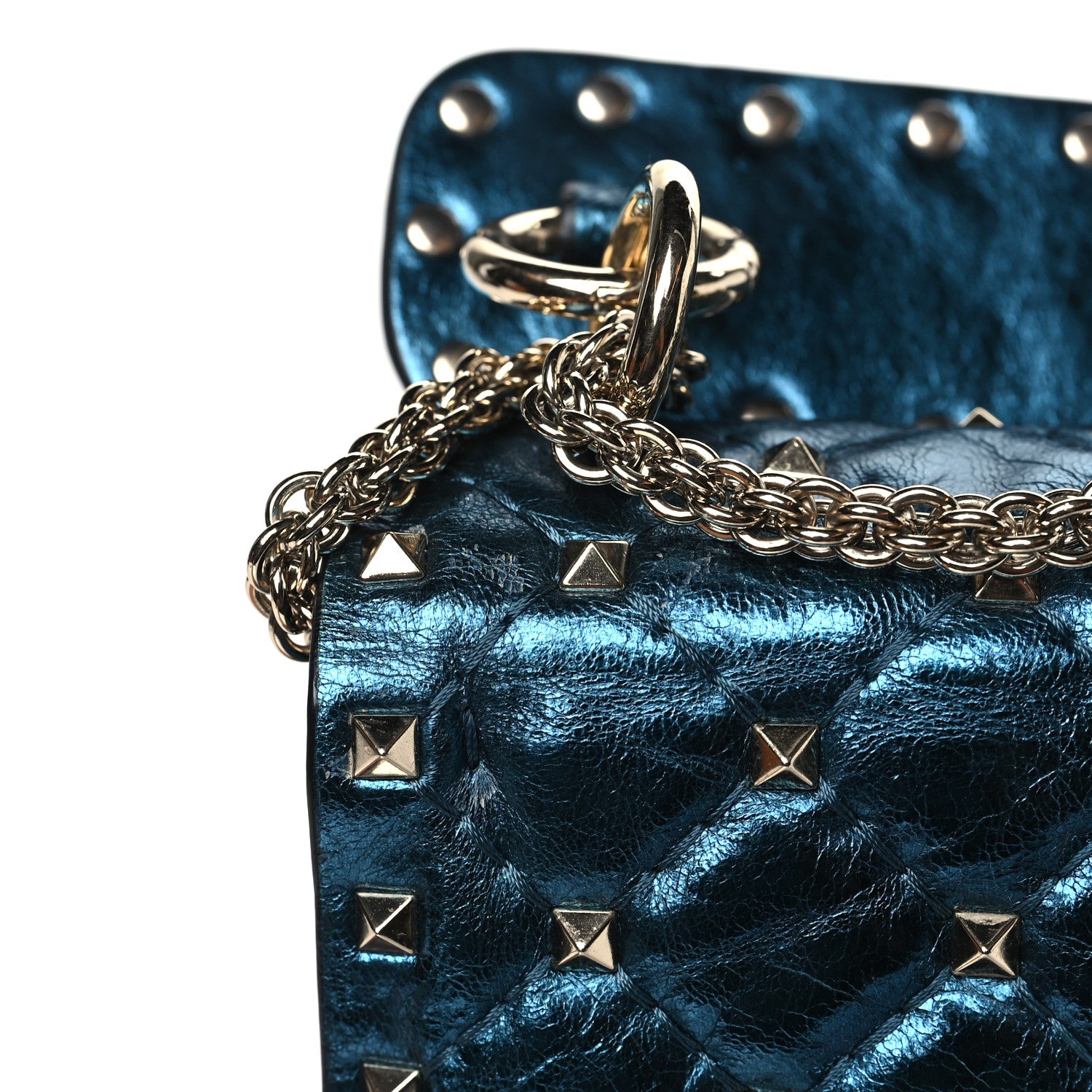 Valentino Garavani Metallic Wrinkled Lambskin Medium Rockstud Spike Shoulder Bag Peacock 11 of 11