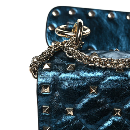 Valentino Garavani Metallic Wrinkled Lambskin Medium Rockstud Spike Shoulder Bag Peacock 11 of 11