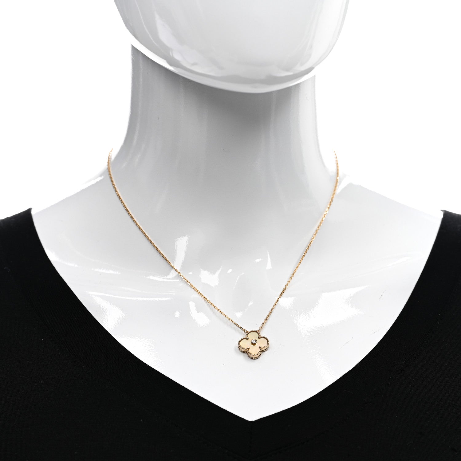Van Cleef & Arpels 18K Yellow Gold Diamond Yellow Mother of Pearl Vintage Alhambra Pendant Necklace 2 of 6