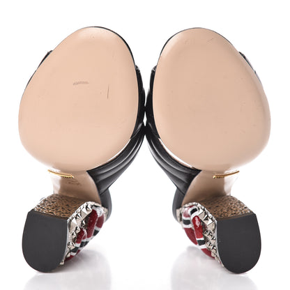 Gucci Malaga Kid Kingsnake Webby Crossover High Heel Slide Sandals 37.5 Black 10 of 14