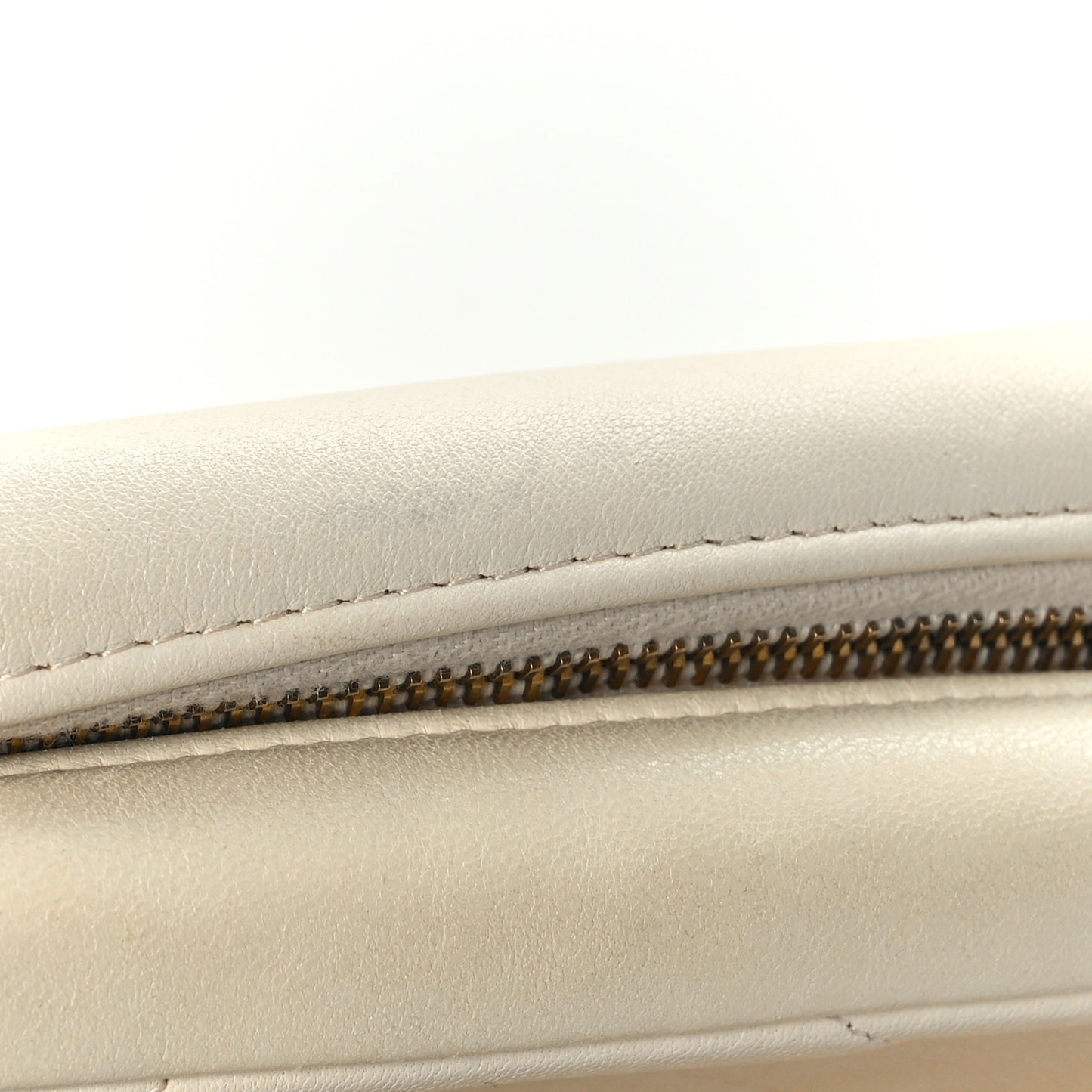 Shiny Lambskin Chevron Stitched Small Coco Camera Case White