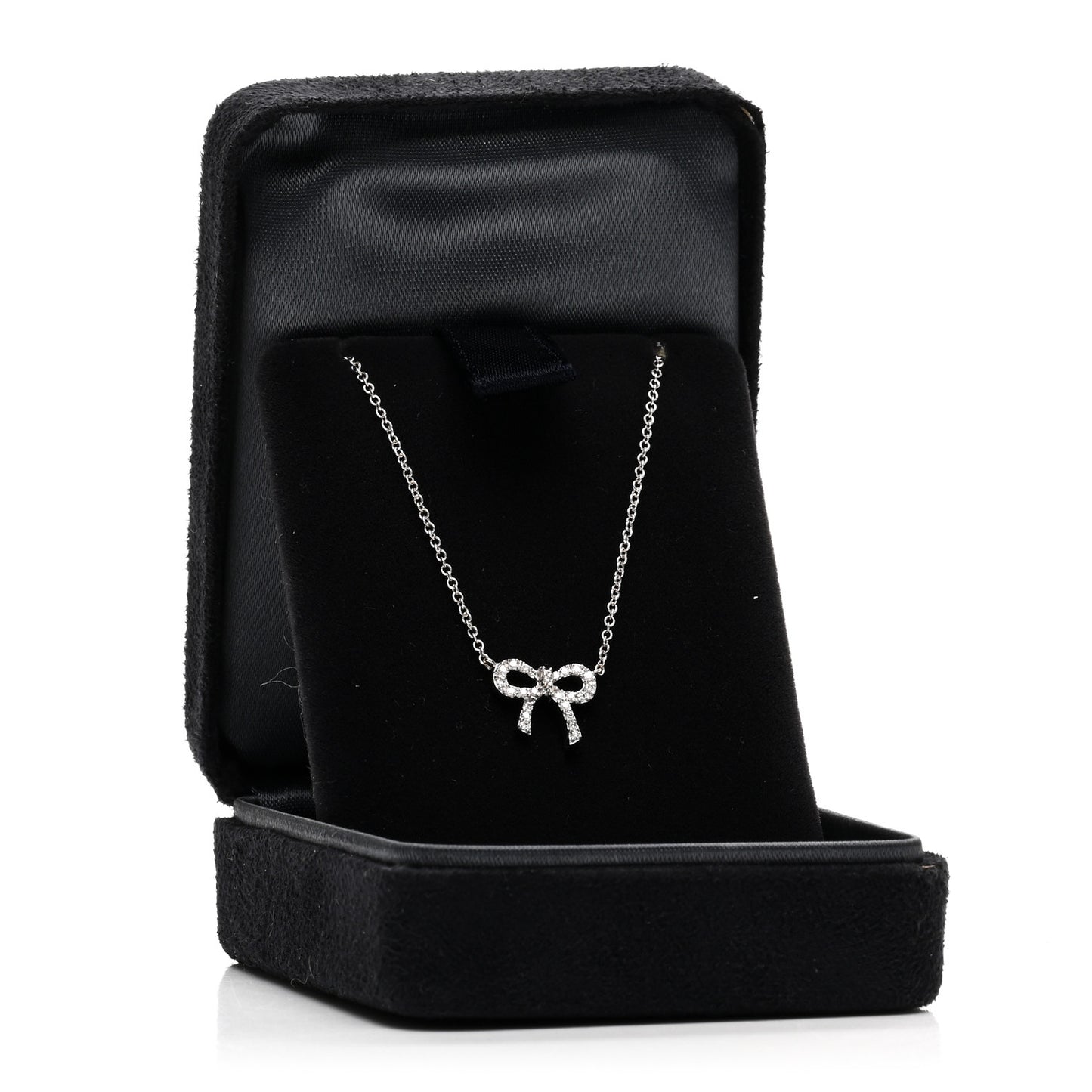 18K White Gold Diamond Mini Bow Pendant Necklace