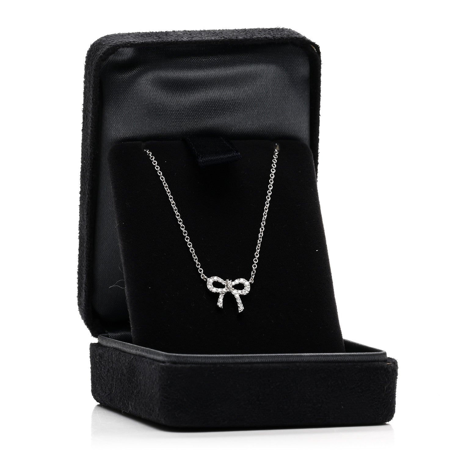 Tiffany 18K White Gold Diamond Mini Bow Pendant Necklace 5 of 5