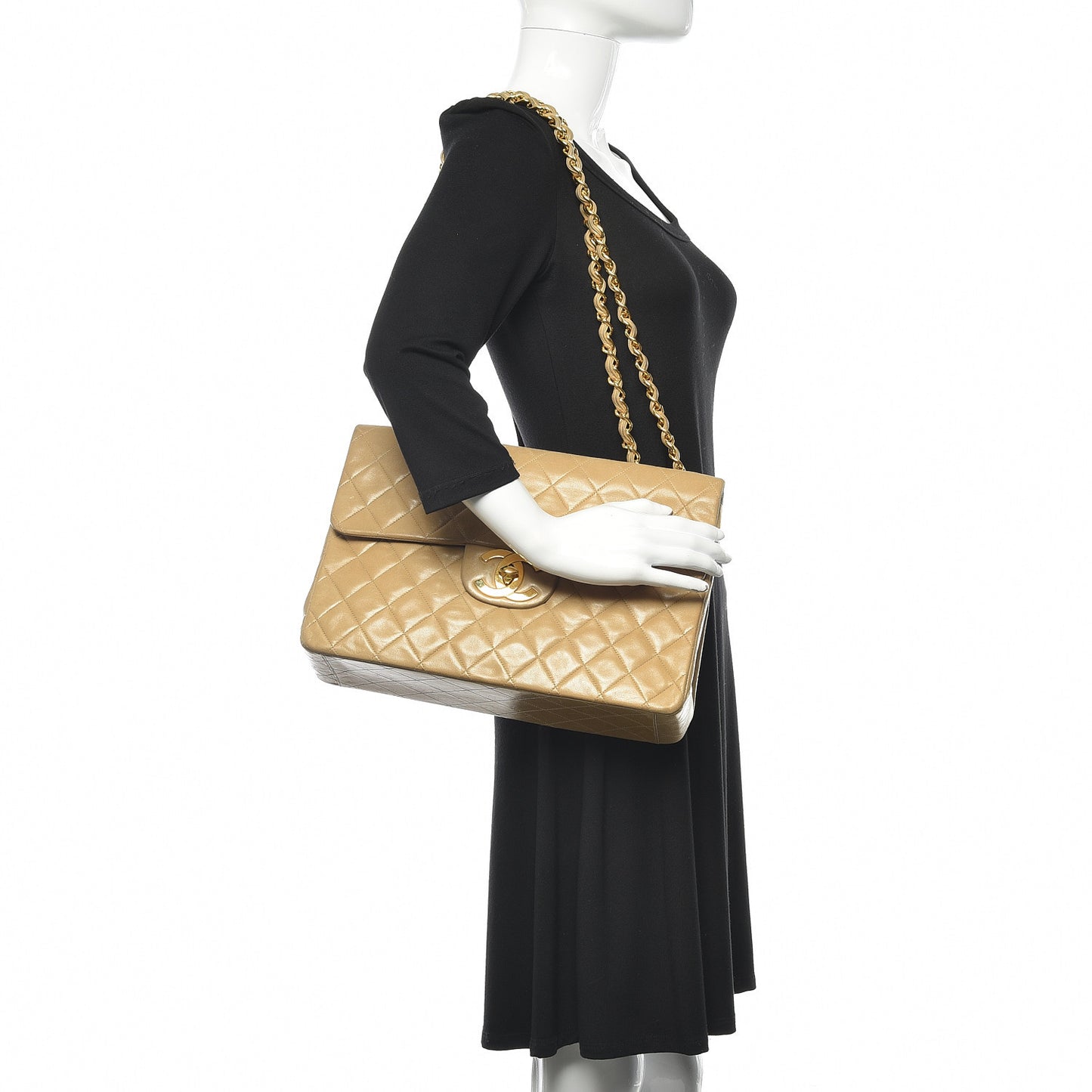 Lambskin Quilted Maxi Single Flap Dark Beige