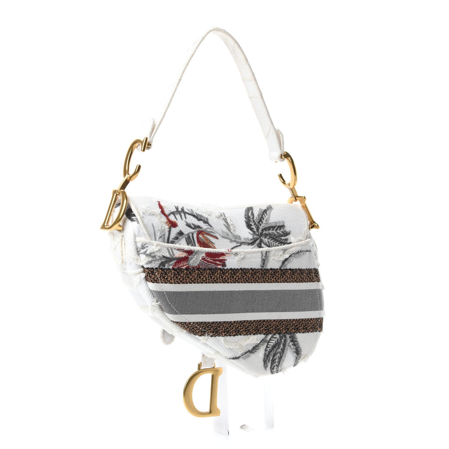 Canvas Embroidered Camouflage Flowers Saddle Bag Latte Multicolor