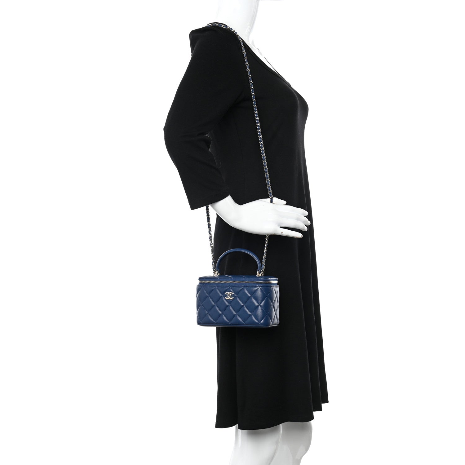 Chanel Lambskin Quilted Small Top Handle Vanity Case With Chain Dark Blue 3 of 11