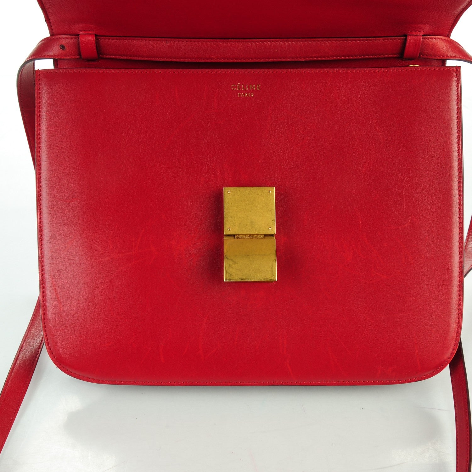 Celine Smooth Calfskin Large Classic Box Flap Bag Red 9 of 13
