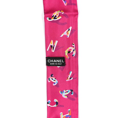 Chanel Silk CC Slim Bandeau Scarf Fuchsia Multicolor 3 of 3