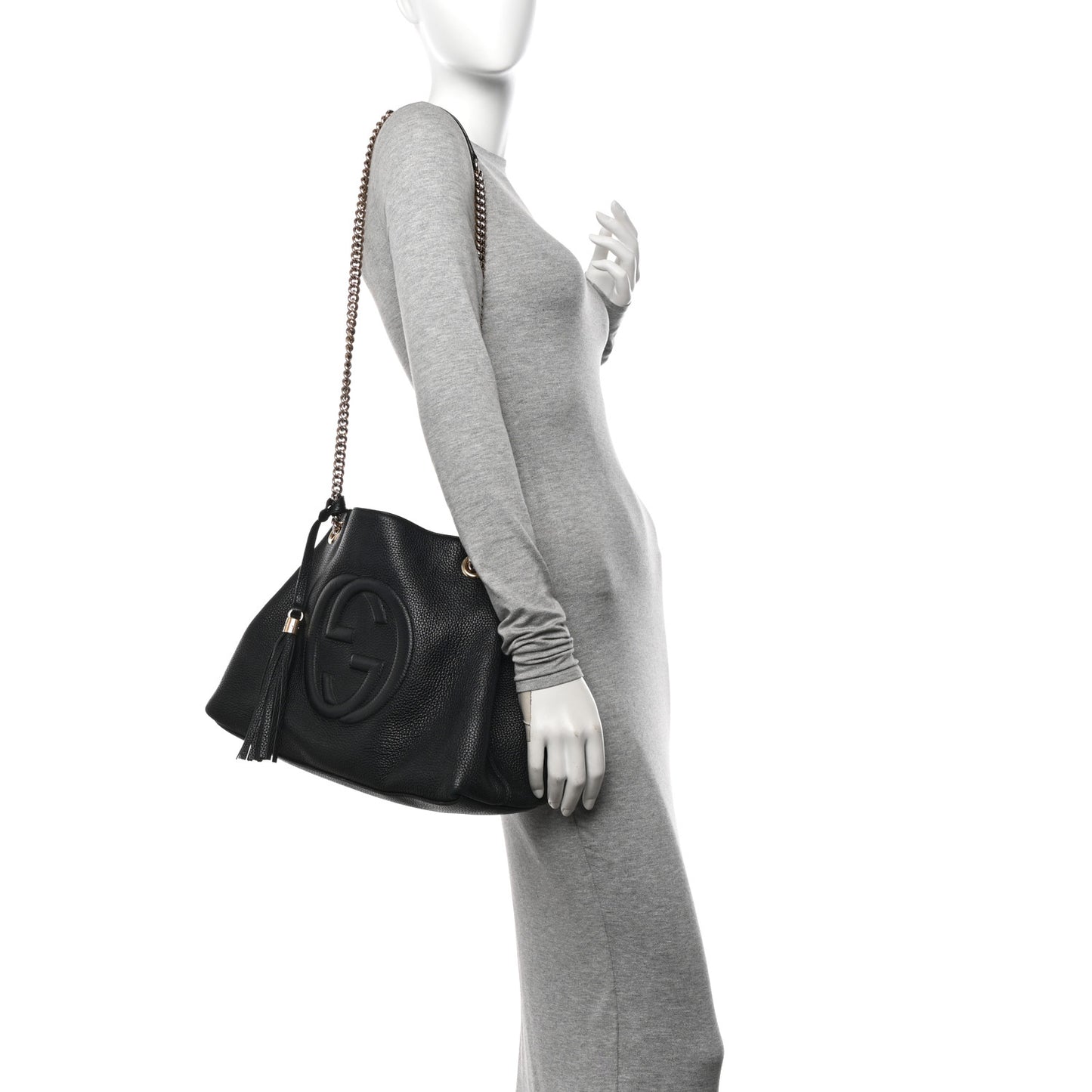 Pebbled Calfskin Medium Soho Chain Shoulder Bag Black
