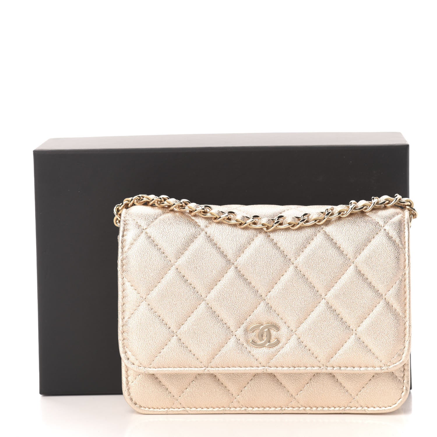 Chanel Metallic Lambskin Quilted Mini Wallet On Chain WOC Gold 11 of 11
