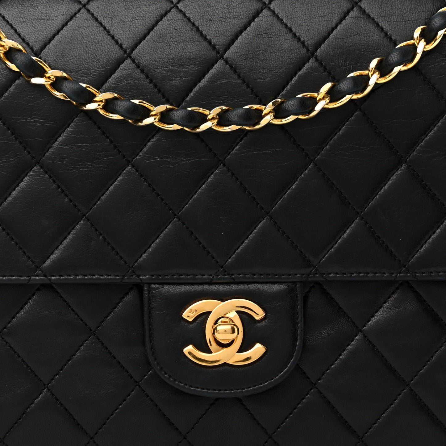 Lambskin Quilted Medium Double Flap Black