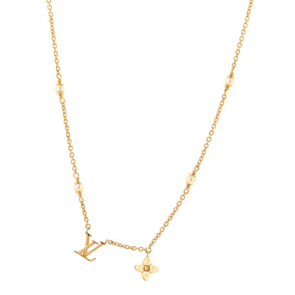 Louis Vuitton Metal Resin Pearl LV Floragram XS Necklace Gold White 1 of 7