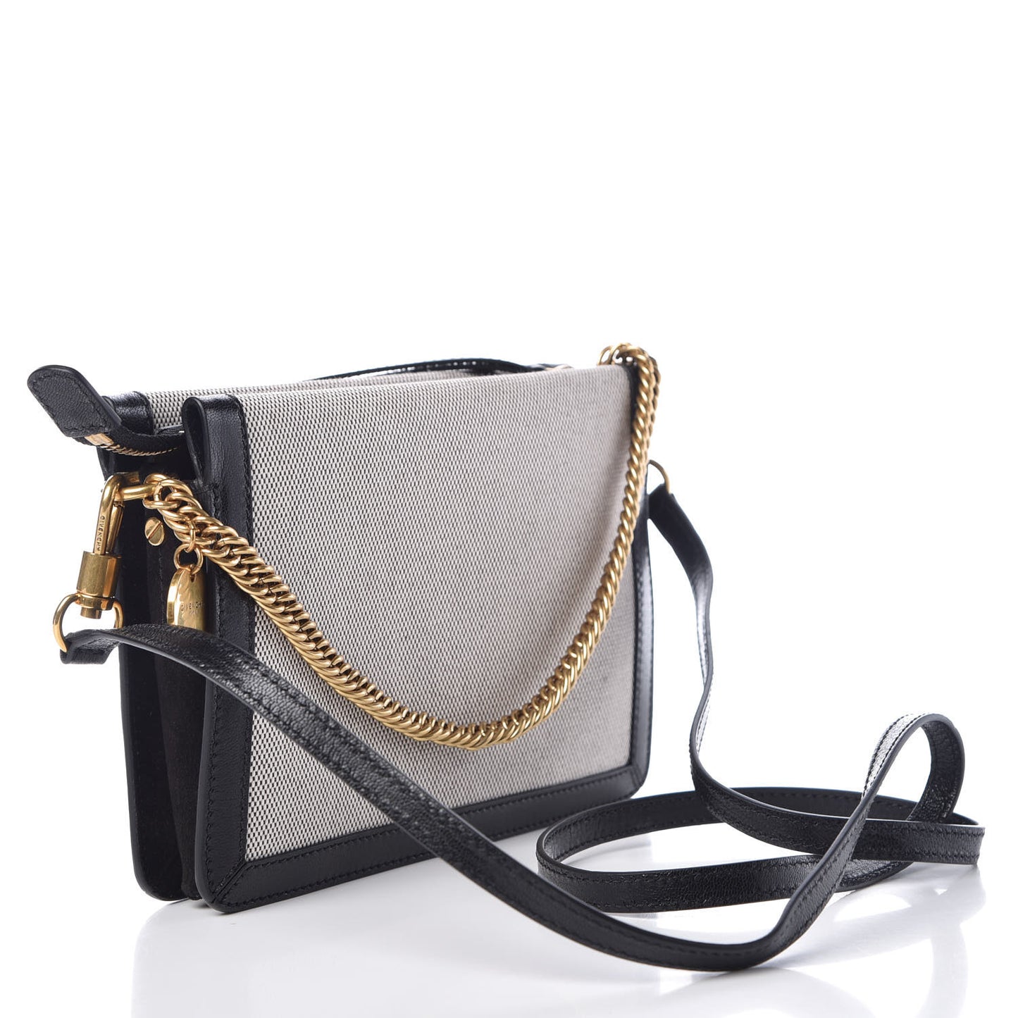 Suede Calfskin Canvas GV Cross Shoulder Bag Black