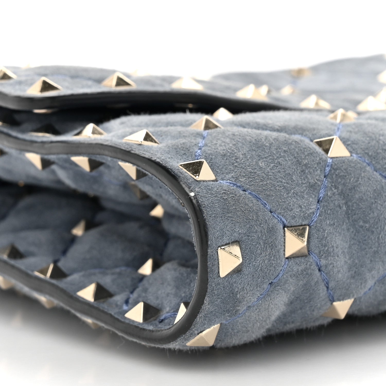 Valentino Garavani Suede Rockstud Spike Wallet on Chain Bright Blue 9 of 12