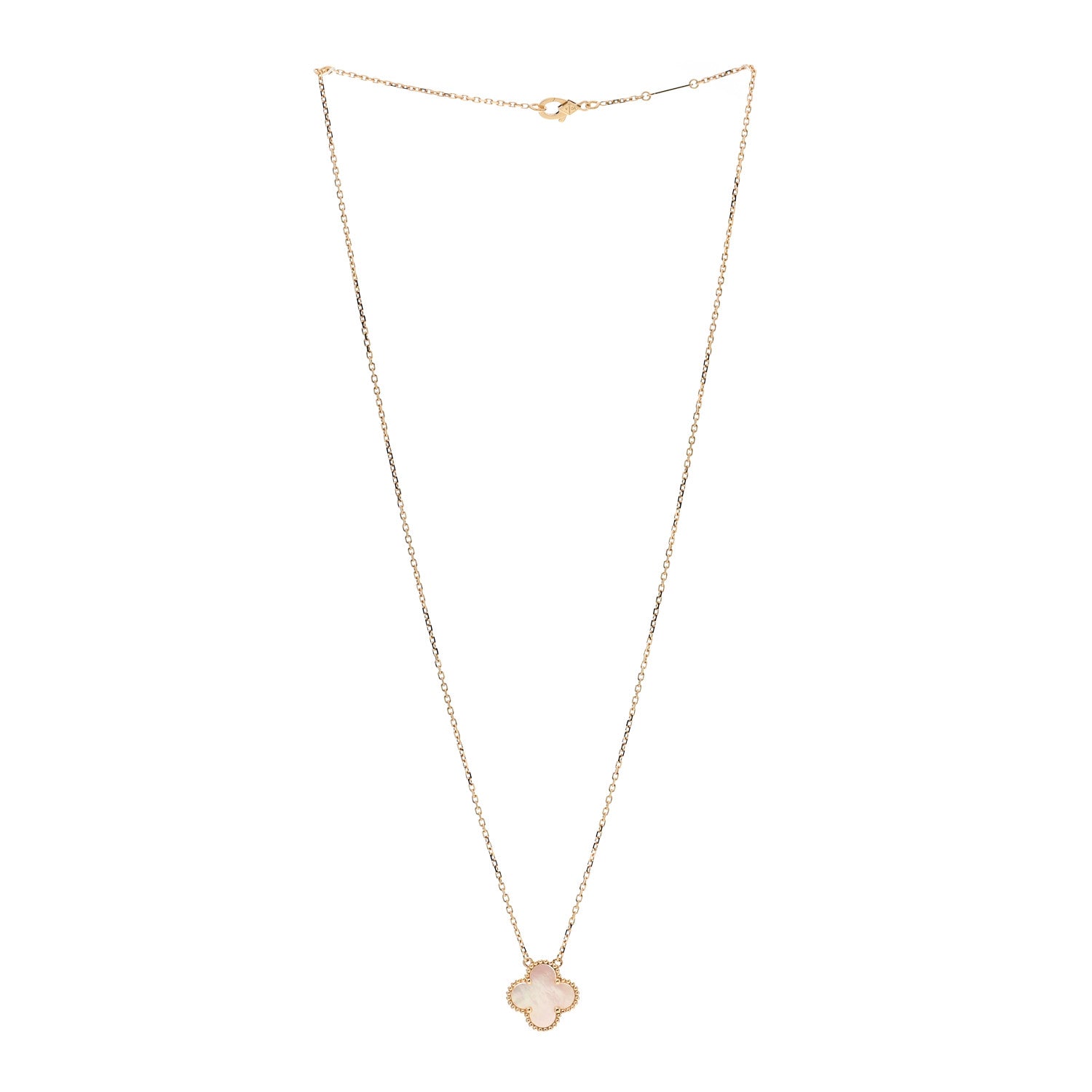 Van Cleef & Arpels 18K Yellow Gold Mother of Pearl Vintage Alhambra Pendant Necklace 3 of 6