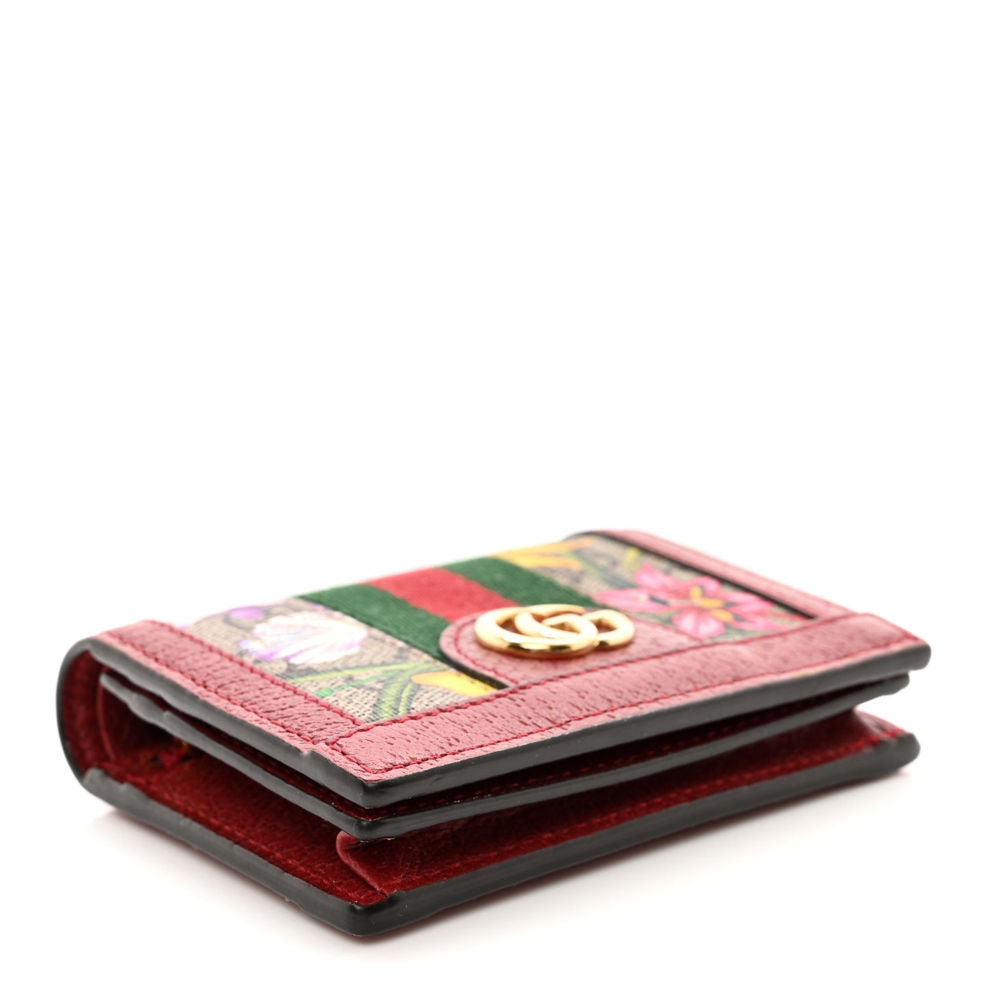 GG Supreme Monogram Flora Web Ophidia Card Case Red