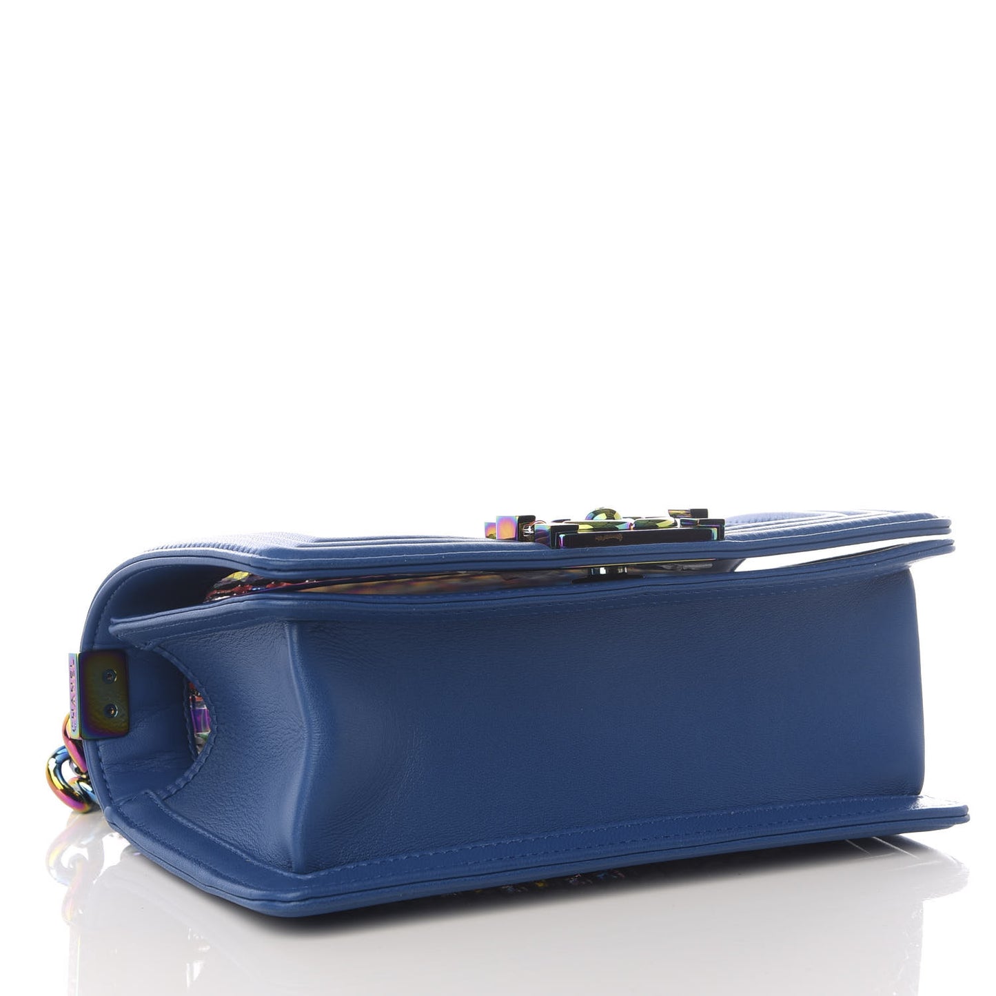 Lambskin PVC Thread Woven Small Boy Flap Dark Blue