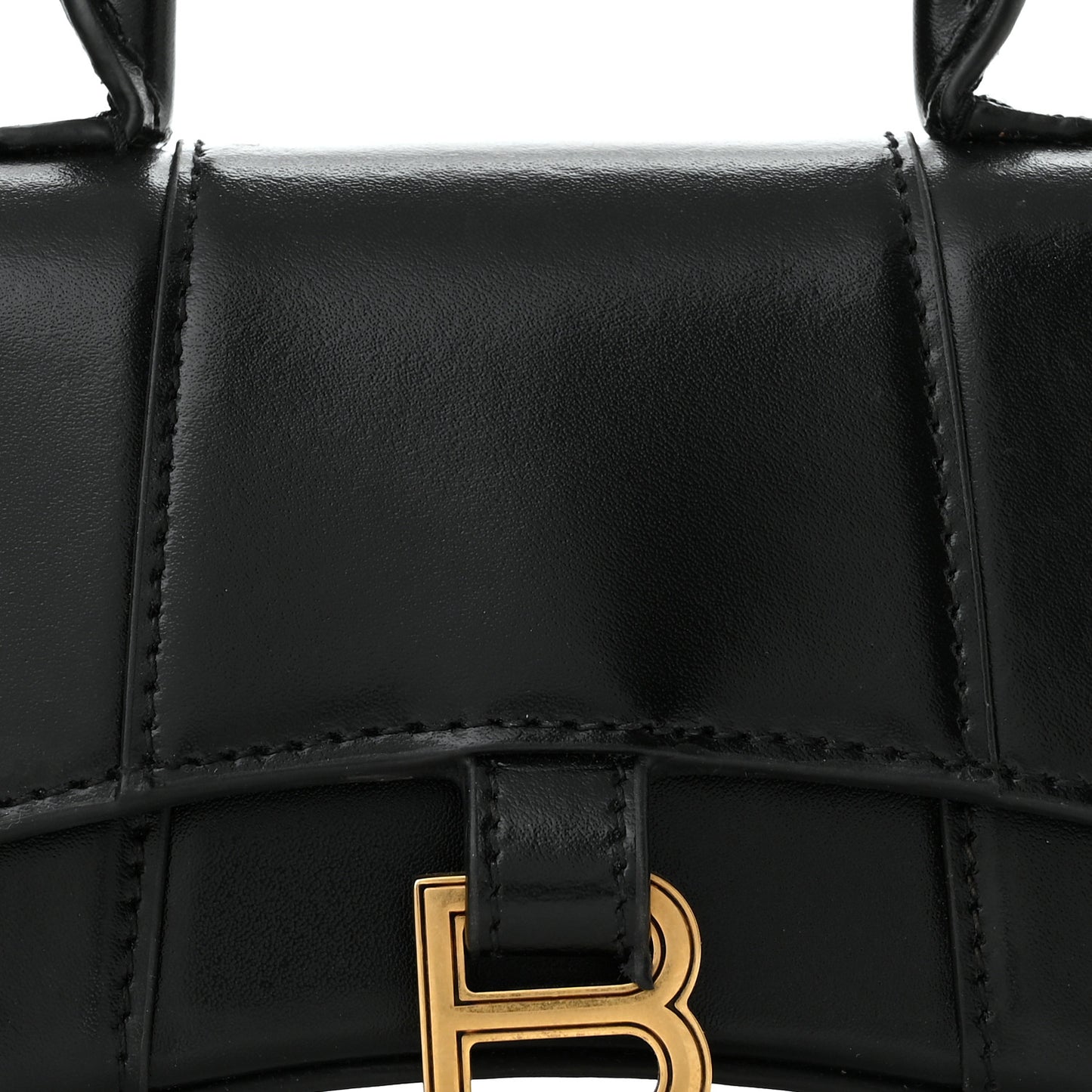 Shiny Box Calfskin Hourglass Top Handle Bag Mini Black