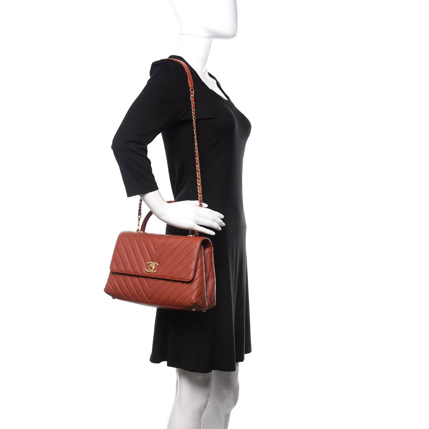 Caviar Lizard Chevron Quilted Small Coco Handle Flap Dark Orange