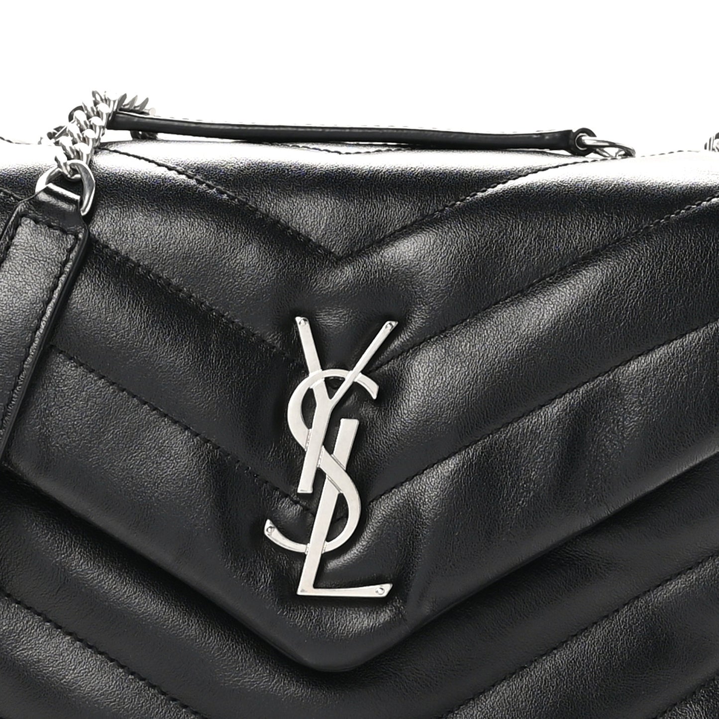 Calfskin Y Quilted Monogram Small Loulou Chain Satchel Black