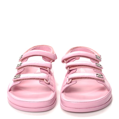 Chanel Lambskin Crystal CC Velcro Dad Sandals 38 LightPink 2 of 10