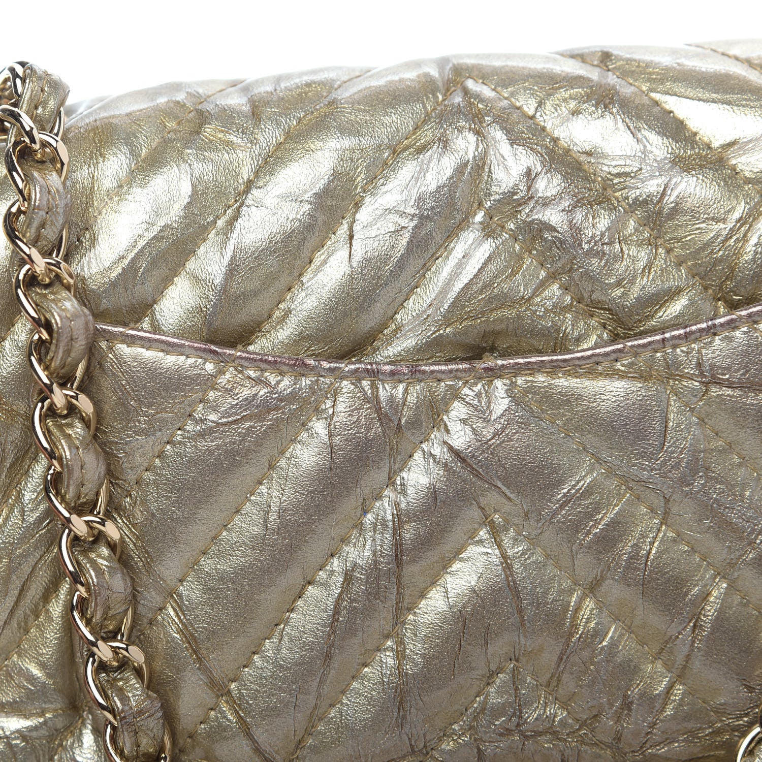 Chanel Patent Metallic Crumpled Calfskin Chevron Quilted Mini Rectangular Flap Gold 11 of 13