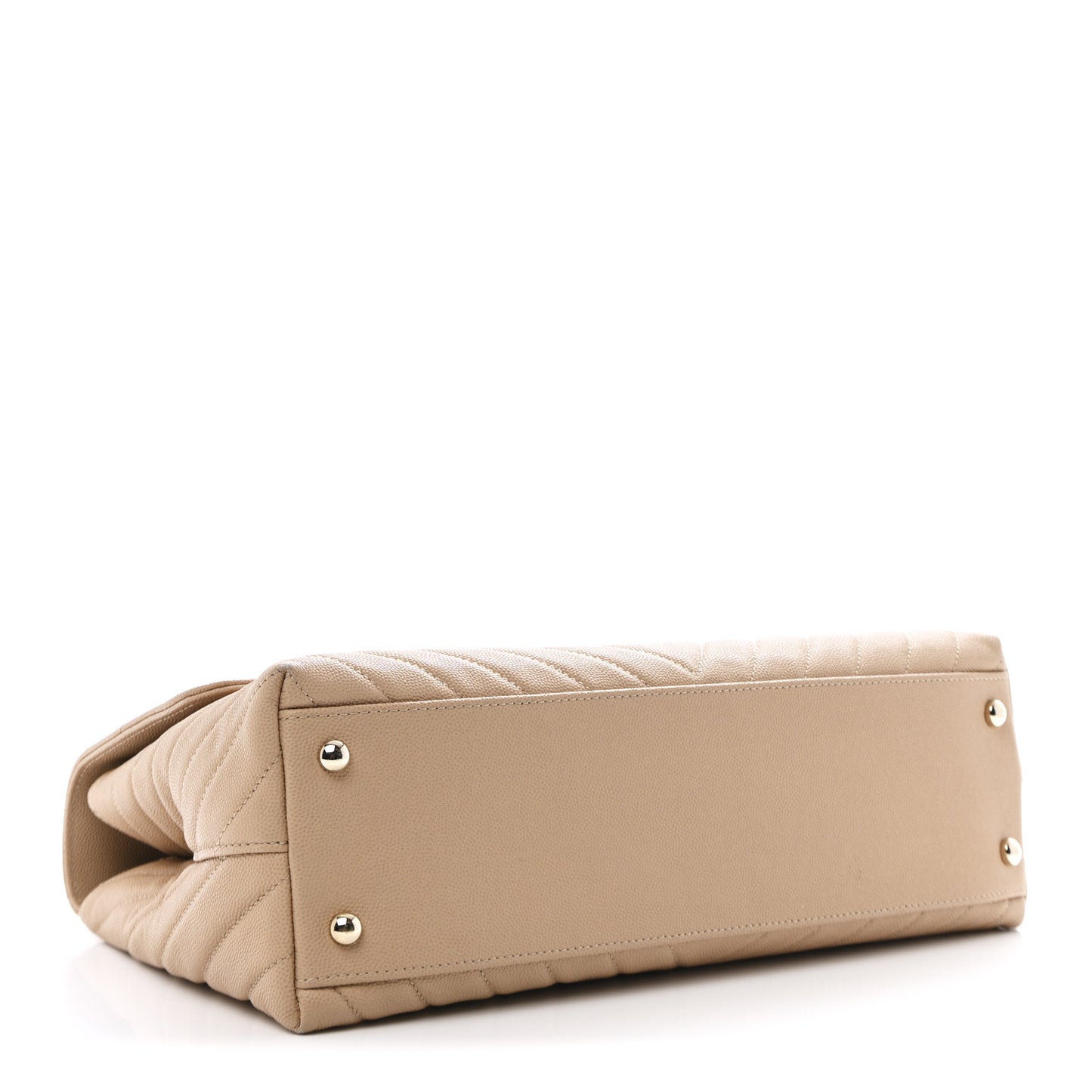 Caviar Chevron Quilted Medium Coco Handle Flap Beige