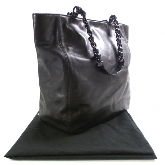 Lambskin Large CC Stitched Tote Black