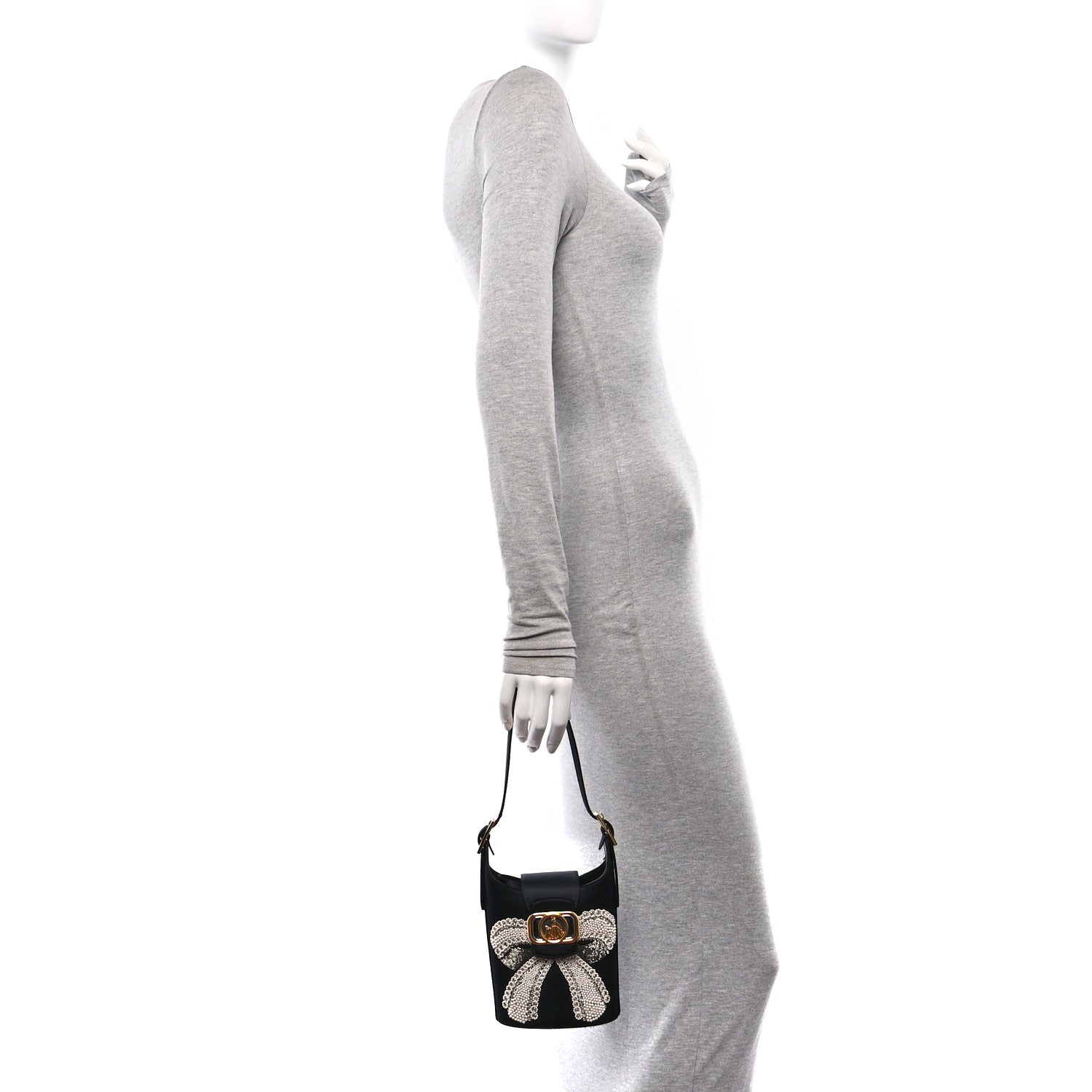 Lanvin Satin Sequin Small Swan Bucket Bag  Black 2 of 14