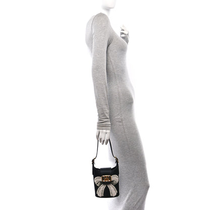 Lanvin Satin Sequin Small Swan Bucket Bag  Black 2 of 14