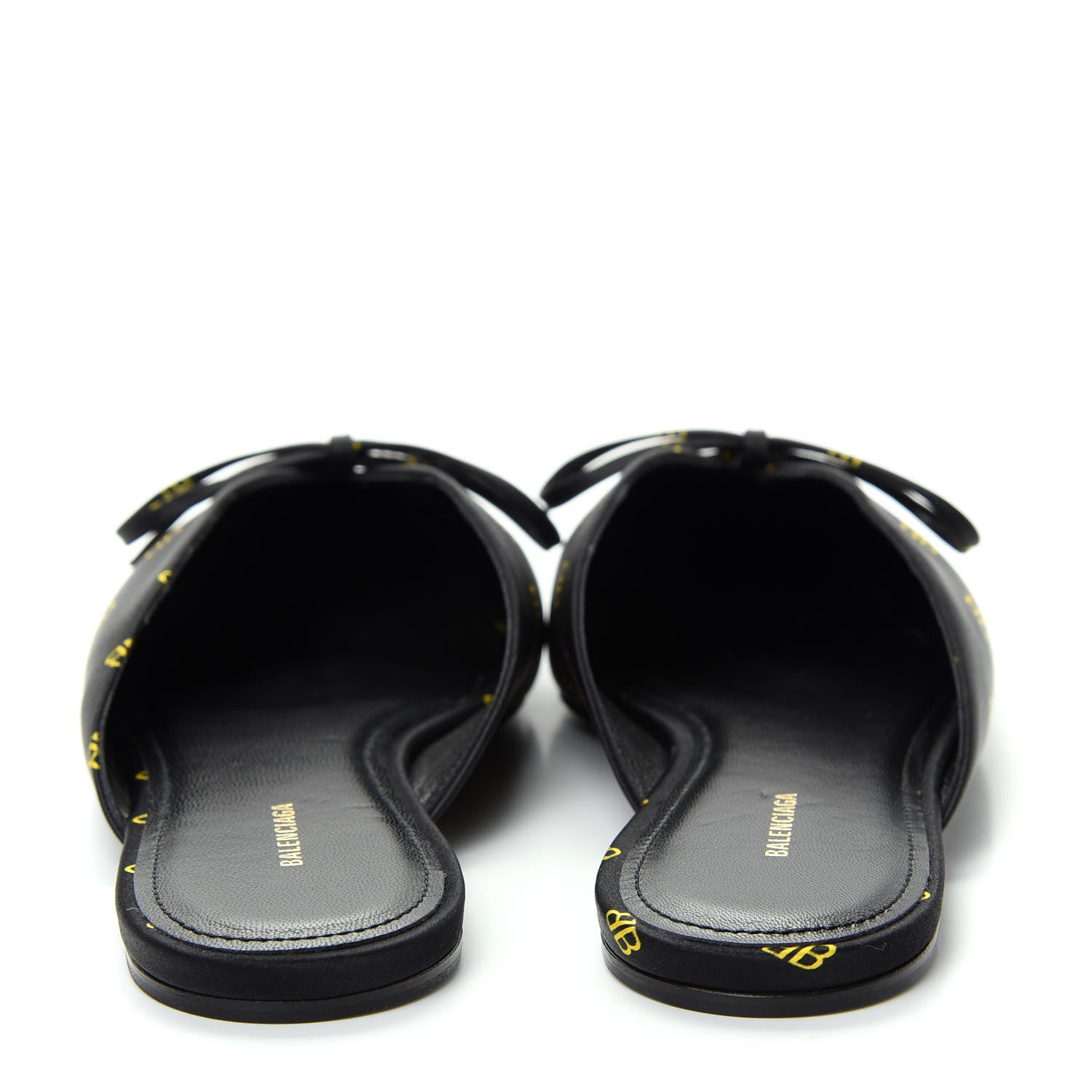 Balenciaga Crepe Satin BB Printed Pointy Toe Knife Flat Mules 37 Black Yellow Fluo 7 of 10