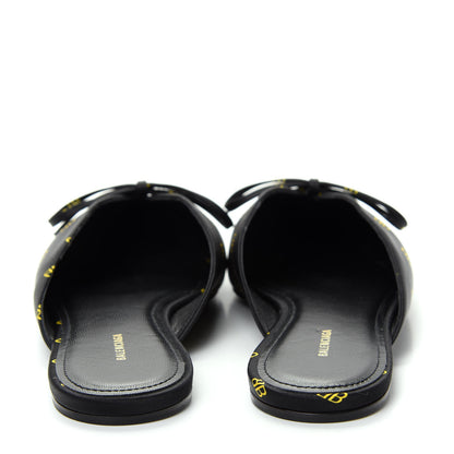 Balenciaga Crepe Satin BB Printed Pointy Toe Knife Flat Mules 37 Black Yellow Fluo 7 of 10