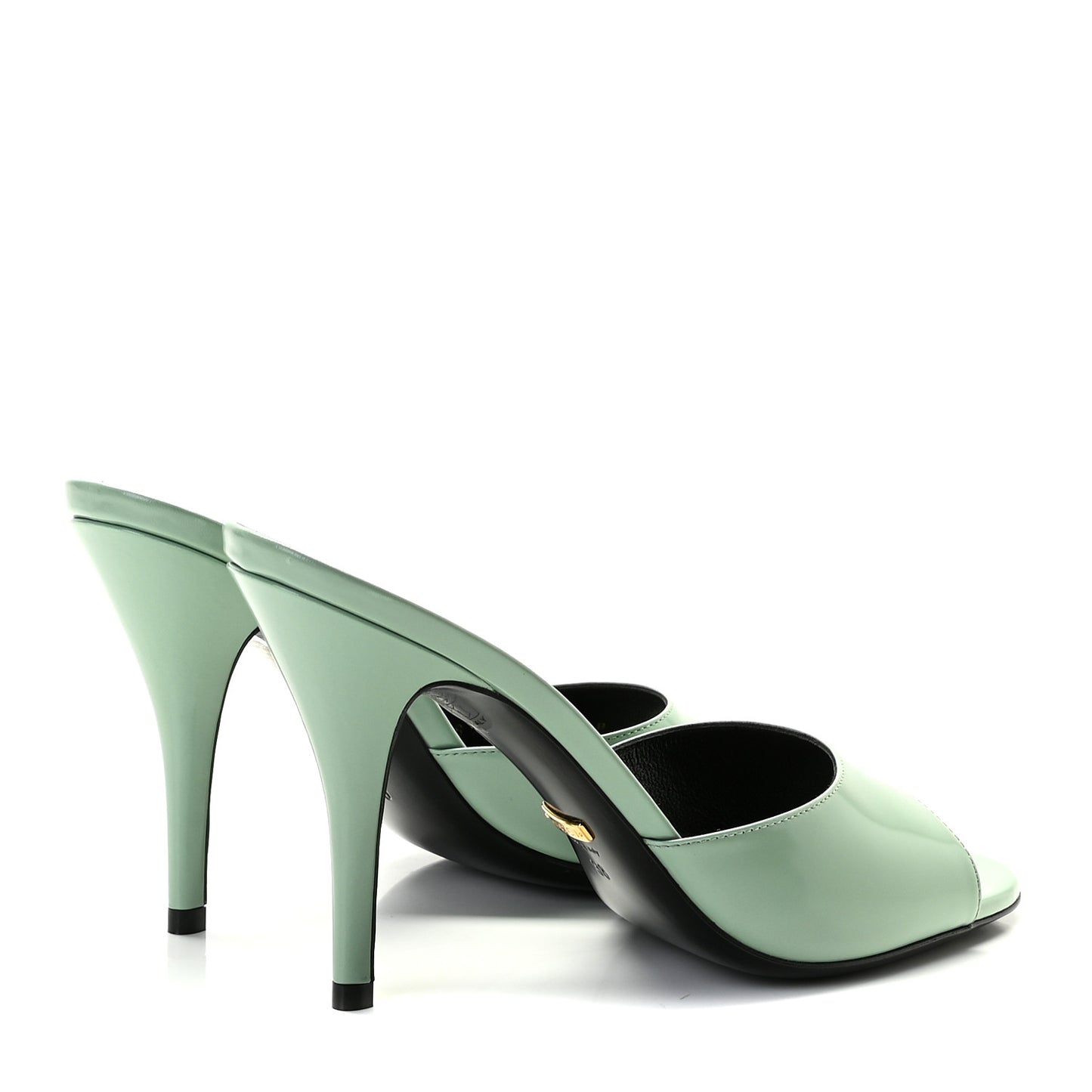 Polished Calfskin Scarlet Mid Heel Slide Sandals 38 Aqua Green