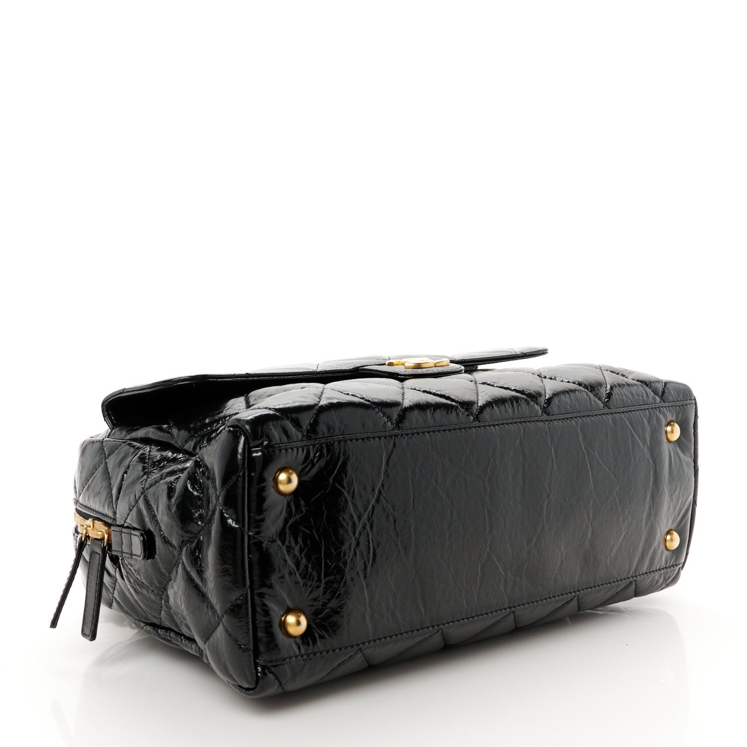 Chanel Shiny Crumpled Calfskin Quilted Large Bowling Bag Black 4 of 11