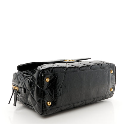 Chanel Shiny Crumpled Calfskin Quilted Large Bowling Bag Black 4 of 11