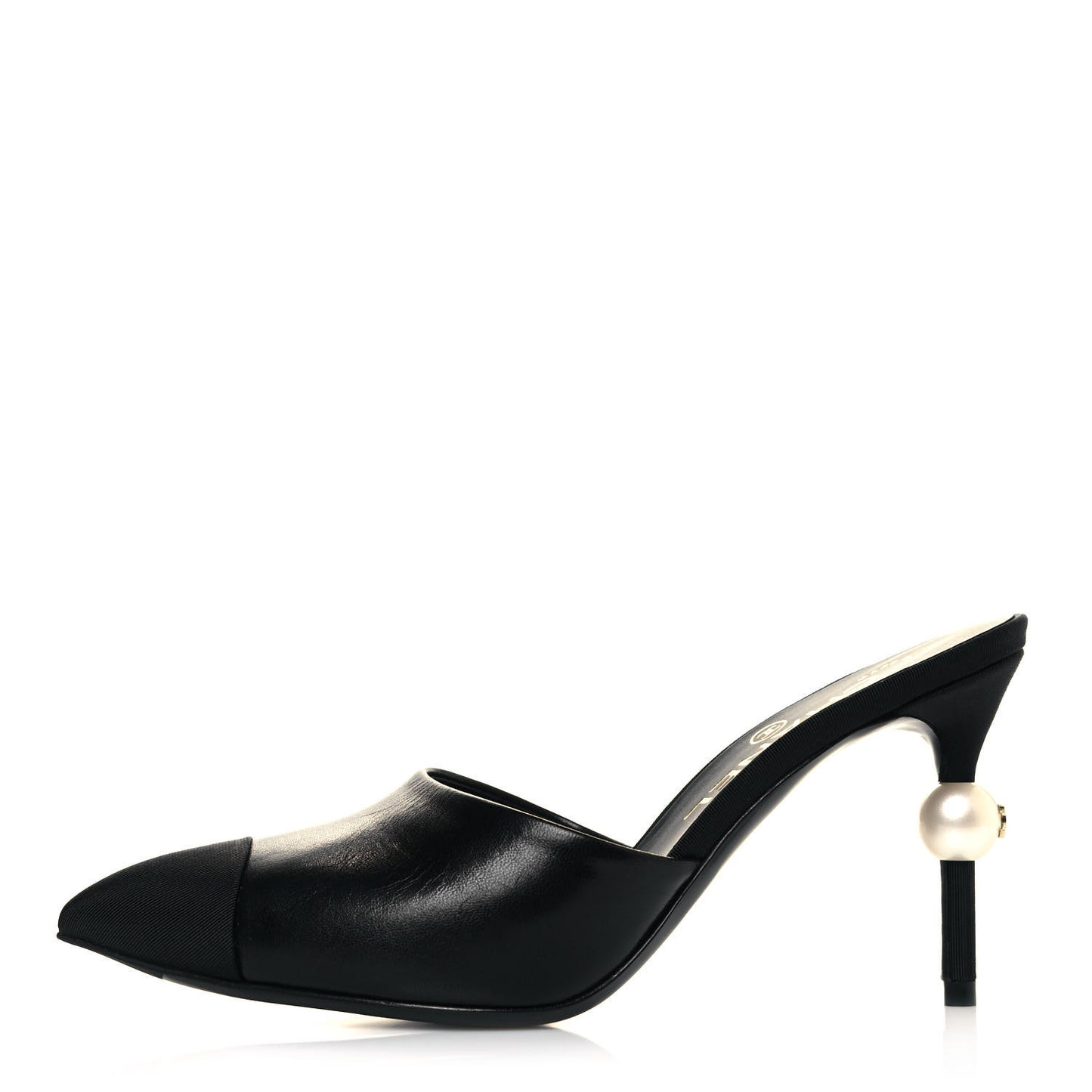 Goatskin Grosgrain Cap Toe Pearl Mule 35.5 Black