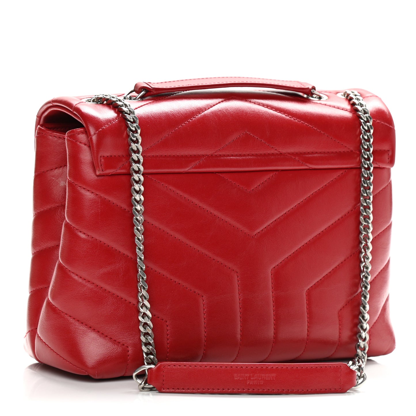 Calfskin Y Quilted Monogram Small Loulou Chain Satchel Lipstick Red