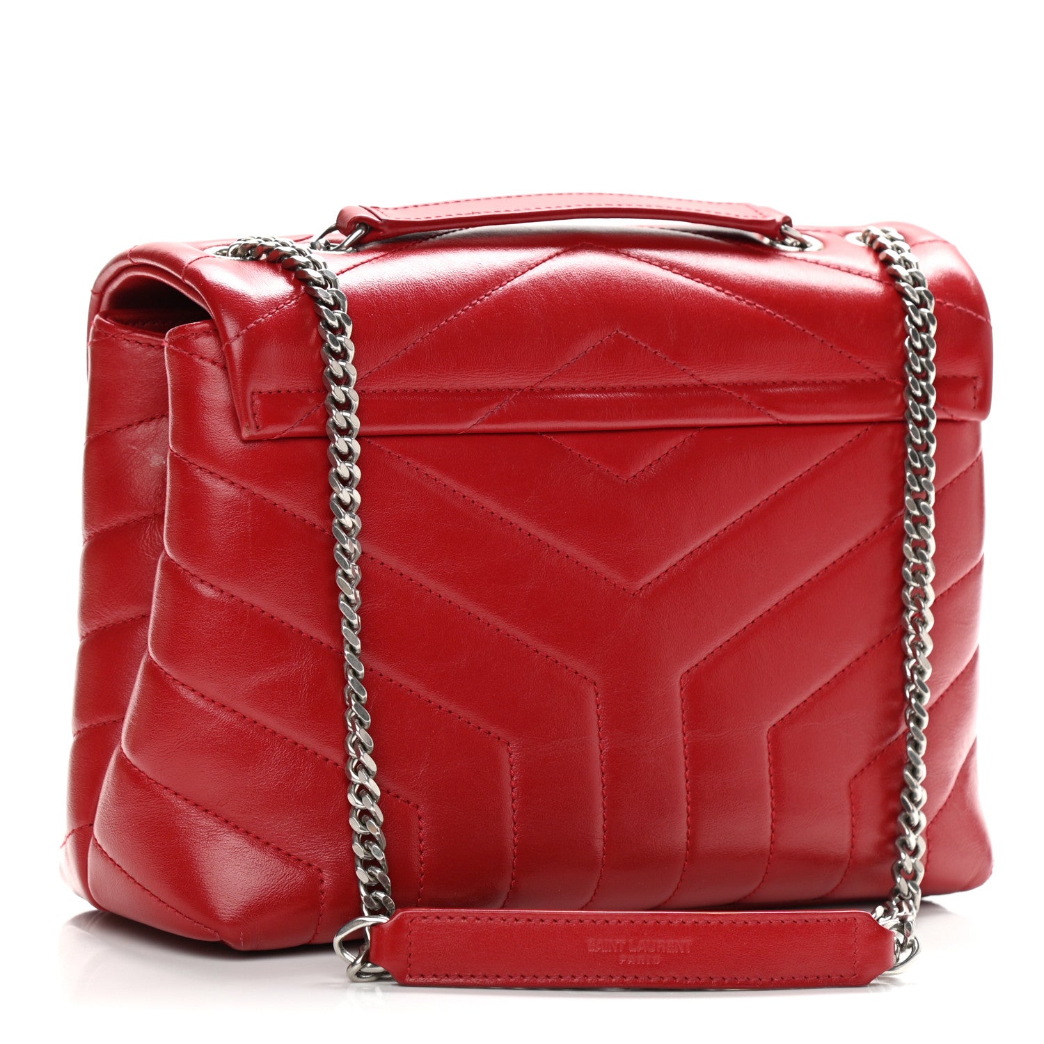 Saint Laurent Calfskin Y Quilted Monogram Small Loulou Chain Satchel Lipstick Red 2 of 11