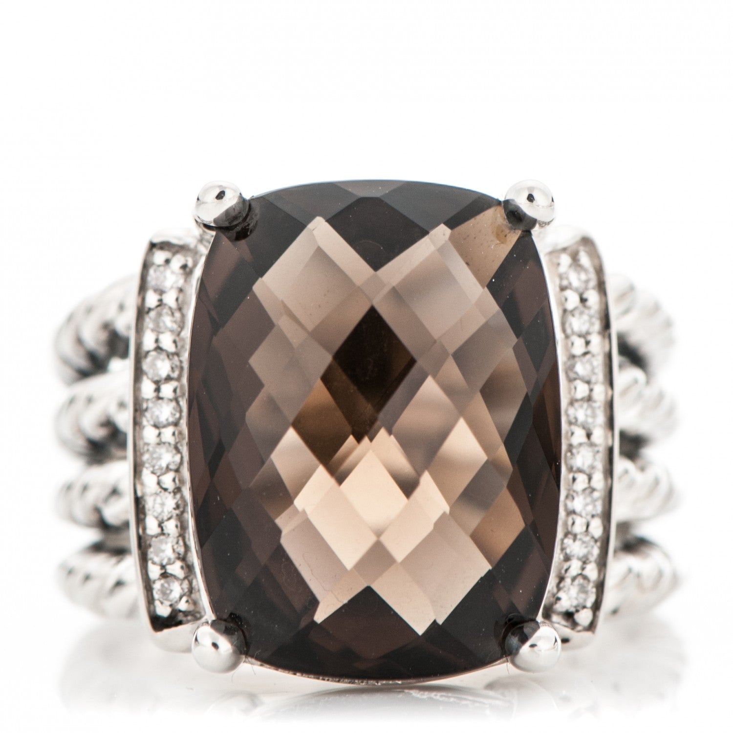 David Yurman Sterling Silver Diamond Wheaton 16mm Smoky Quartz Ring 54 7 1 of 5