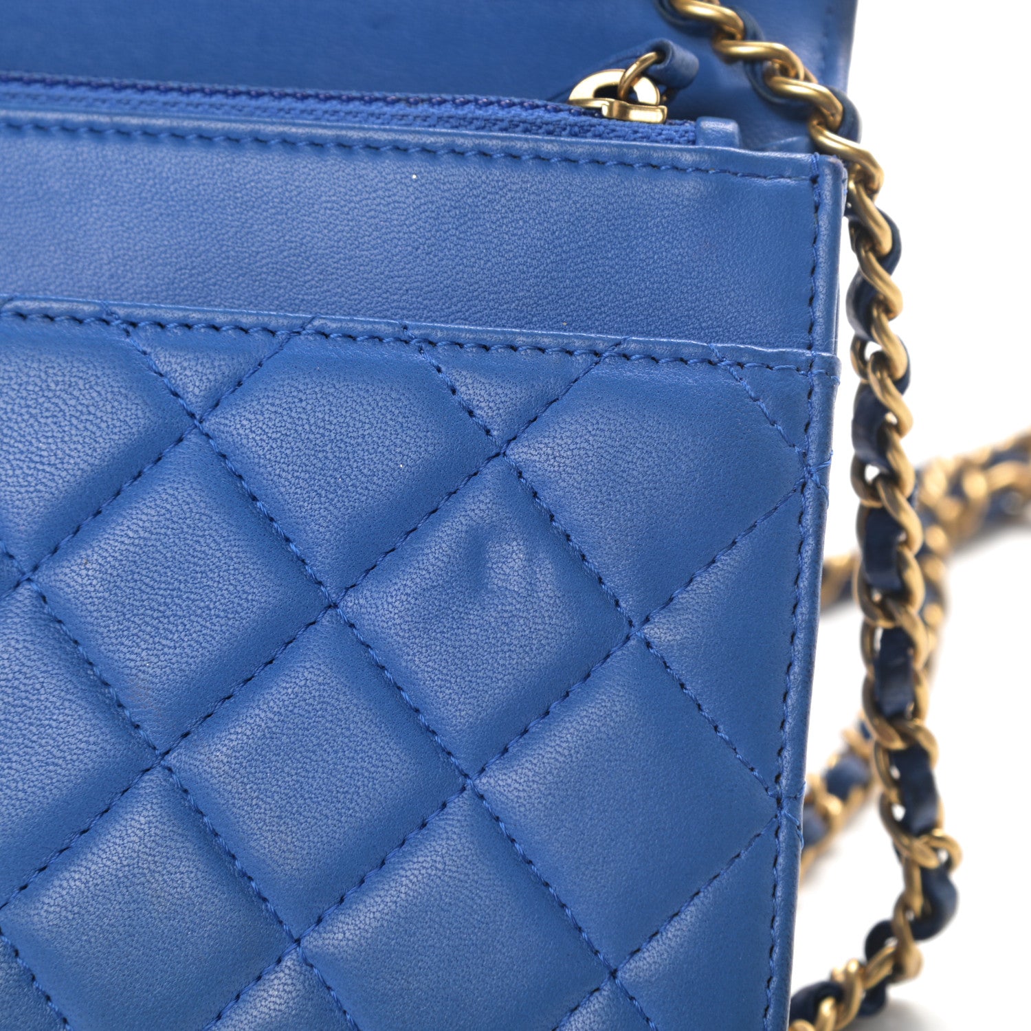 Chanel Lambskin Quilted Boy Wallet On Chain WOC Blue 15 of 21