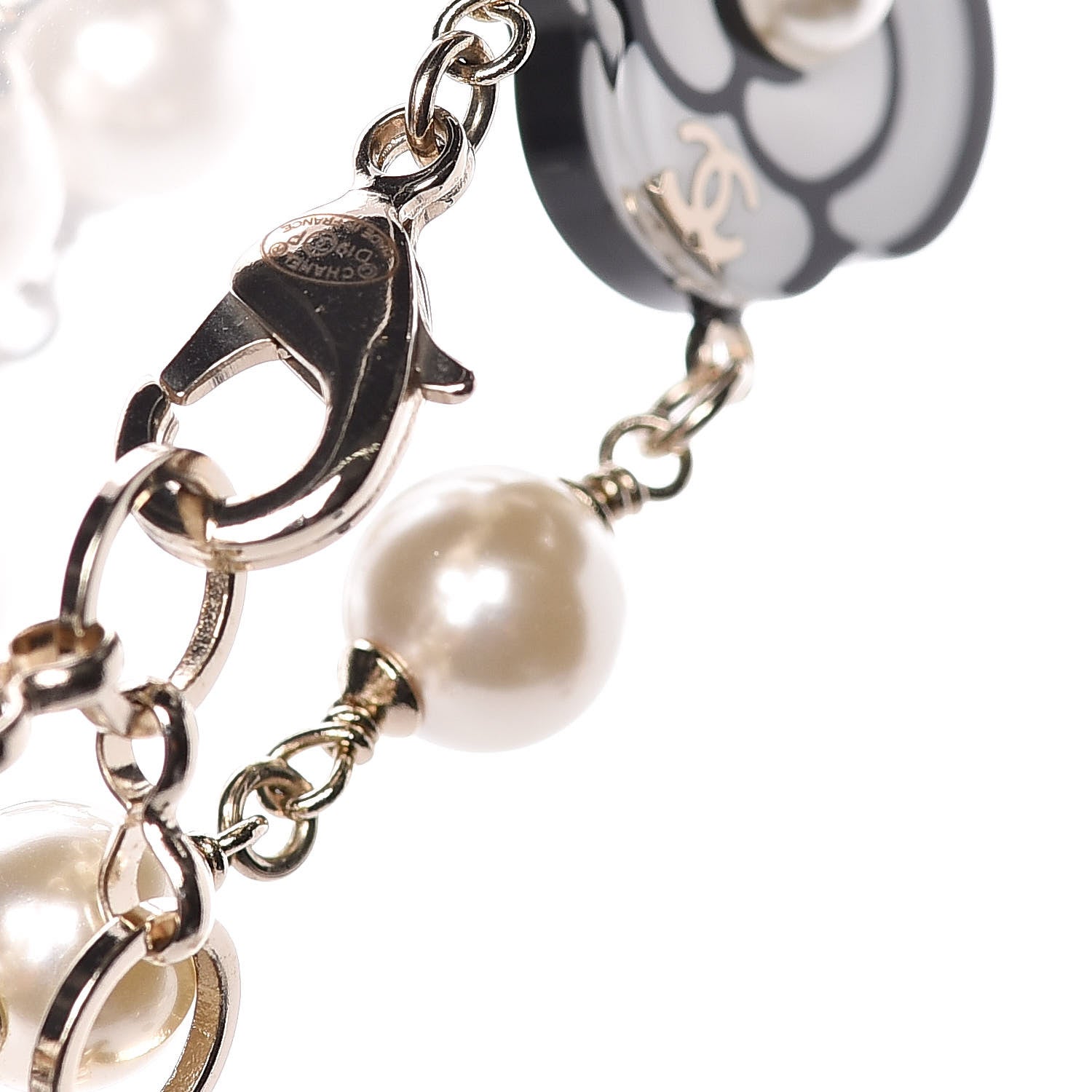 Chanel Resin Pearl Camellia CC Long Necklace Gold Pearly White 4 of 5