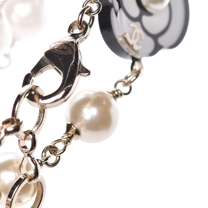 Chanel Resin Pearl Camellia CC Long Necklace Gold Pearly White 4 of 5