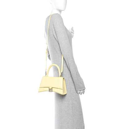 Balenciaga Calfskin Crocodile Embossed Small Hourglass Top Handle Bag Pale Yellow 2 of 14