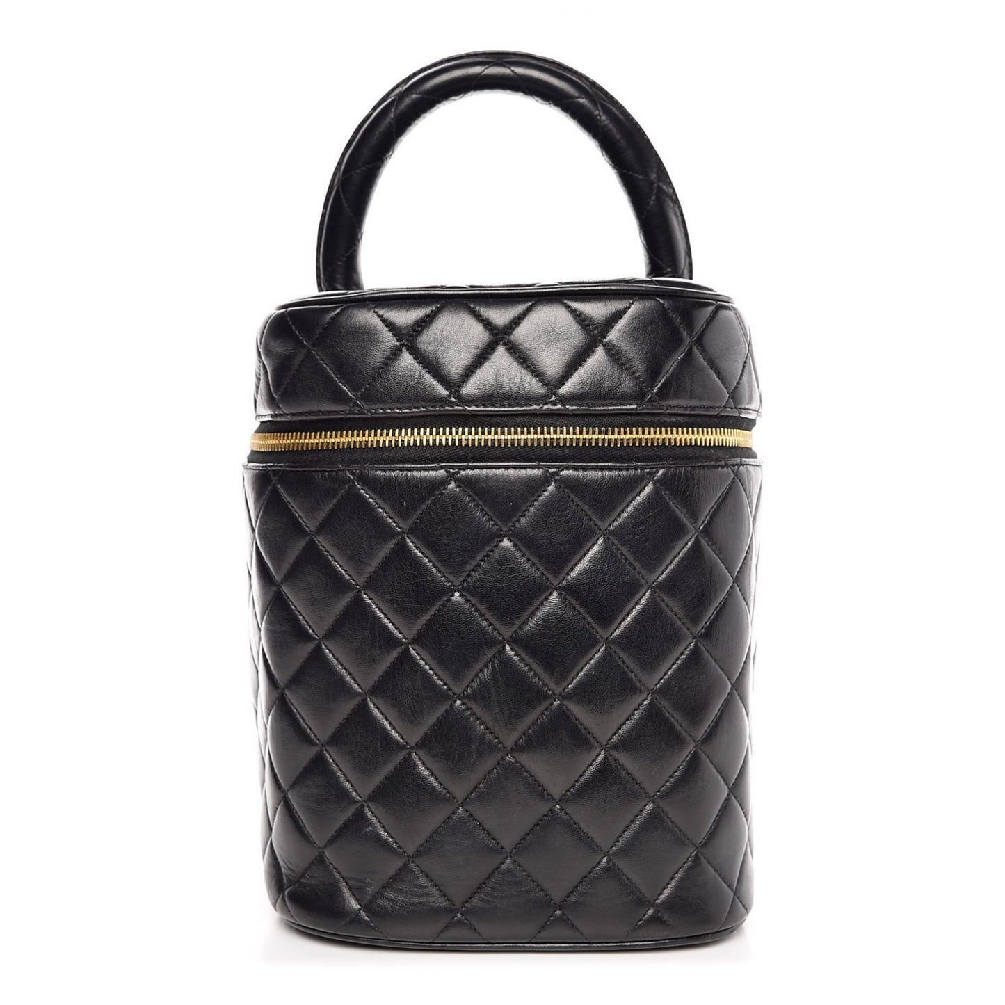 Lambskin Quilted Vanity Cosmetic Case Black